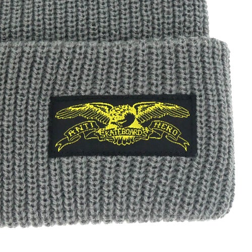 ANTIHERO KNITCAP アンチヒーロー ニットキャップ STOCK EAGLE LABEL CUFF BEANIE CHARCOAL/YELLOW スケートボード スケボー 2