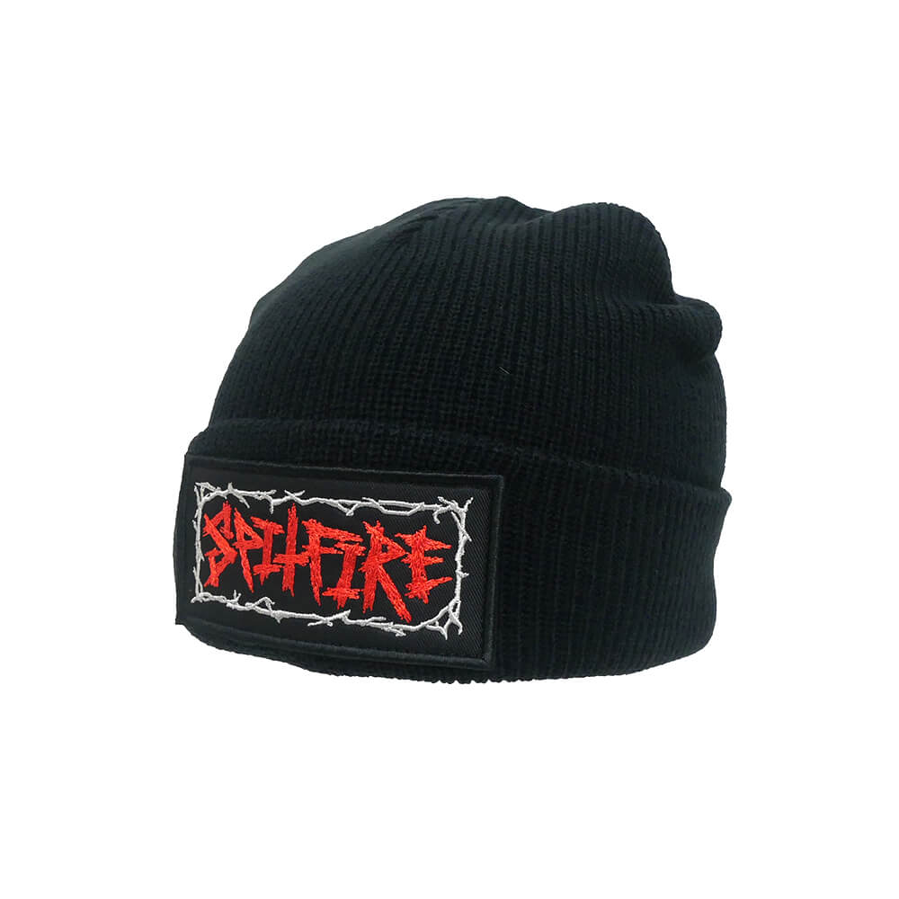 SPITFIRE KNITCAP スピットファイヤー ニットキャップ GAS MASK SCRIPT PATCH CUFF BEANIE BLACK スケートボード スケボー 1