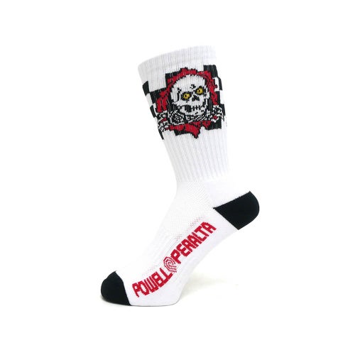 POWELL PERALTA SOCKS パウエルペラルタ ソックス 靴下 RIPPER CHECKER STRIPES WHITE/BLACK/RED スケートボード スケボー 1