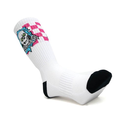 POWELL PERALTA SOCKS パウエルペラルタ ソックス 靴下 RIPPER CHECKER STRIPES WHITE/BLACK/PINK スケートボード スケボー 