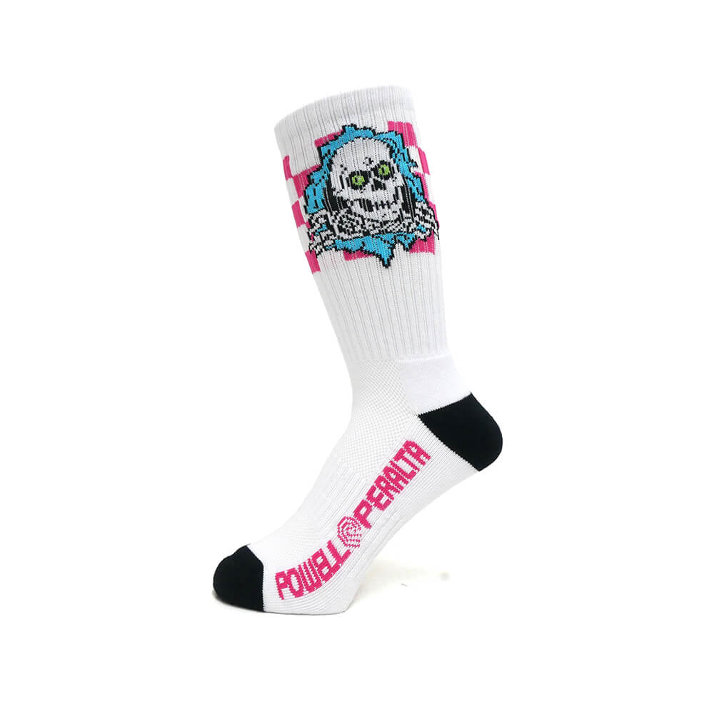 POWELL PERALTA SOCKS パウエルペラルタ ソックス 靴下 RIPPER CHECKER STRIPES WHITE/BLACK/PINK スケートボード スケボー 1