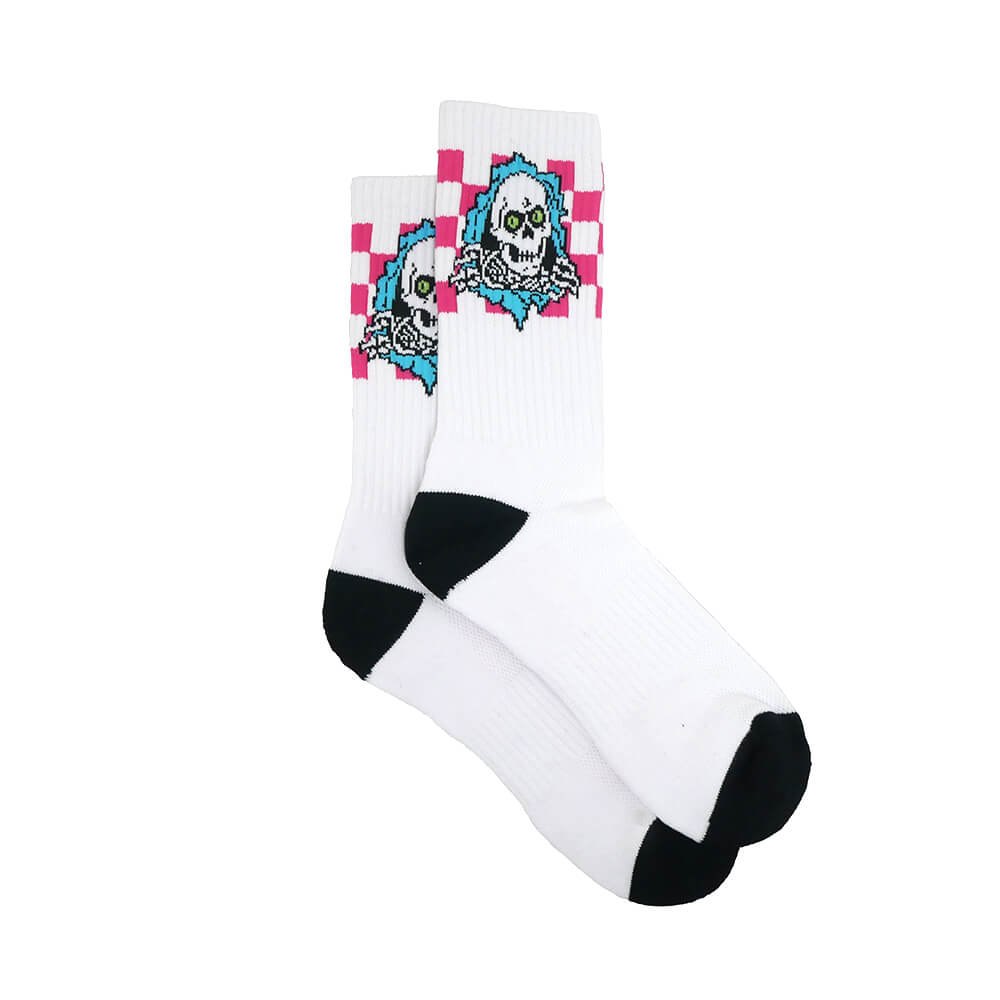 POWELL PERALTA SOCKS パウエルペラルタ ソックス 靴下 RIPPER CHECKER STRIPES WHITE/BLACK/PINK スケートボード スケボー 3
