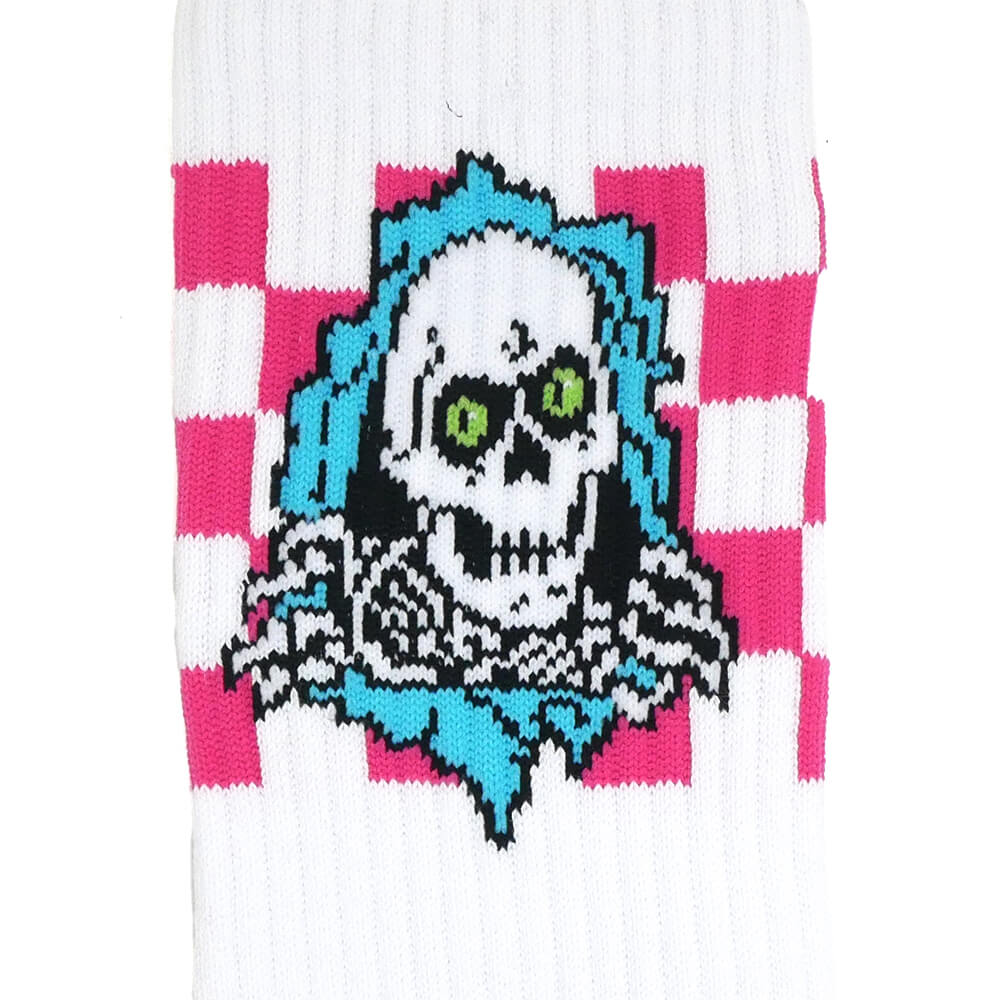POWELL PERALTA SOCKS パウエルペラルタ ソックス 靴下 RIPPER CHECKER STRIPES WHITE/BLACK/PINK スケートボード スケボー 4