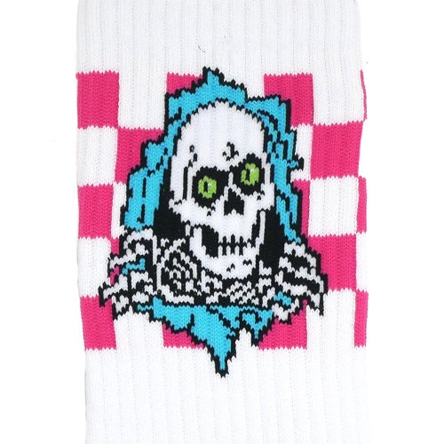 POWELL PERALTA SOCKS パウエルペラルタ ソックス 靴下 RIPPER CHECKER STRIPES WHITE/BLACK/PINK スケートボード スケボー 4