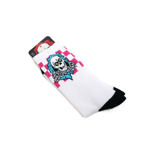 POWELL PERALTA SOCKS パウエルペラルタ ソックス 靴下 RIPPER CHECKER STRIPES WHITE/BLACK/PINK スケートボード スケボー 6