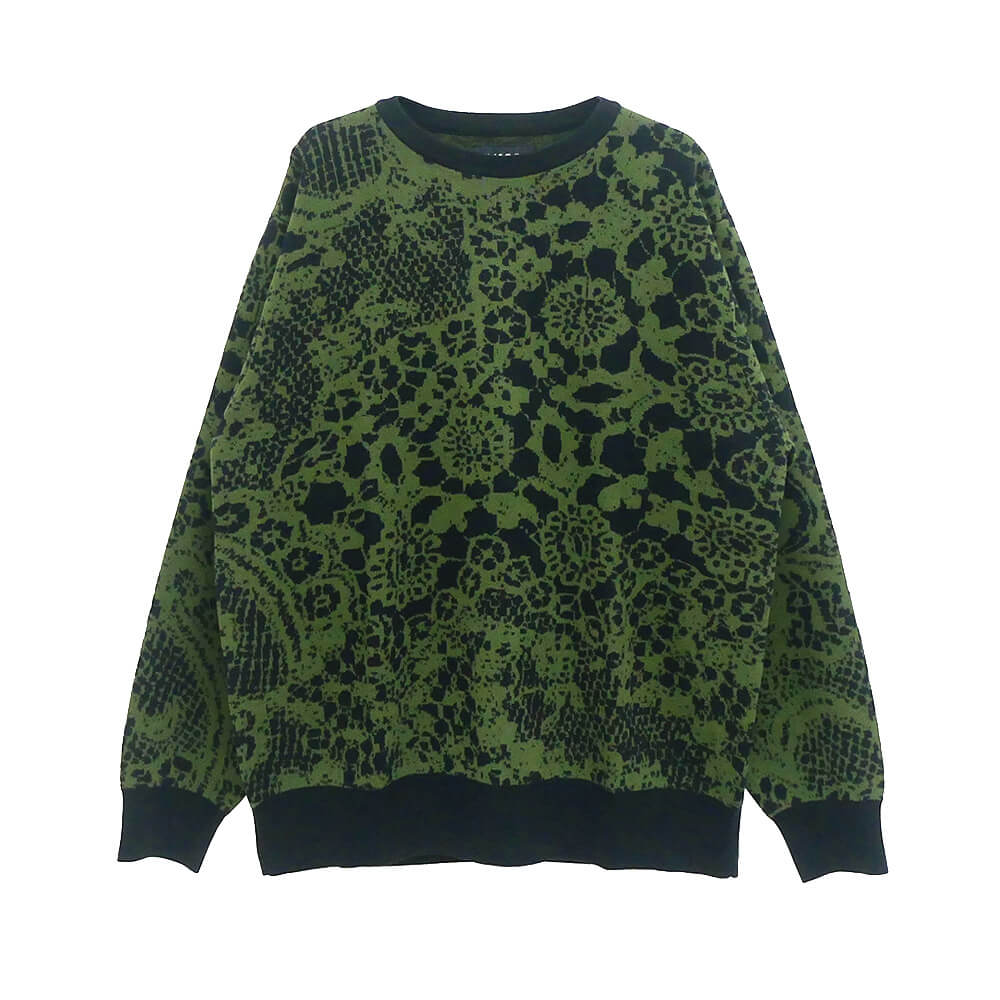 GX1000 SWEATER ジーエックス1000 セーター JACQUARD KNIT SWEATER LACED GREEN/BLACK スケートボード スケボー
