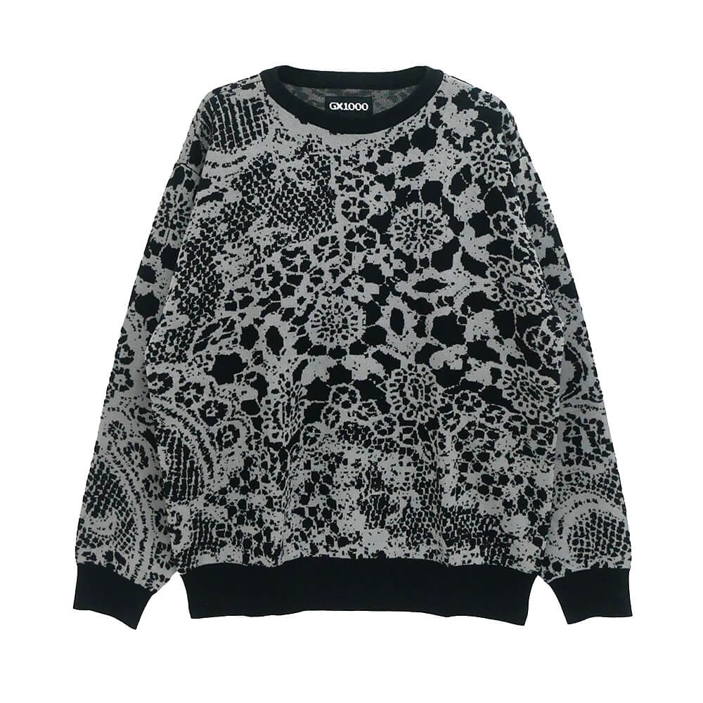 GX1000 SWEATER ジーエックス1000 セーター JACQUARD KNIT SWEATER LACED GREY/BLACK スケートボード スケボー