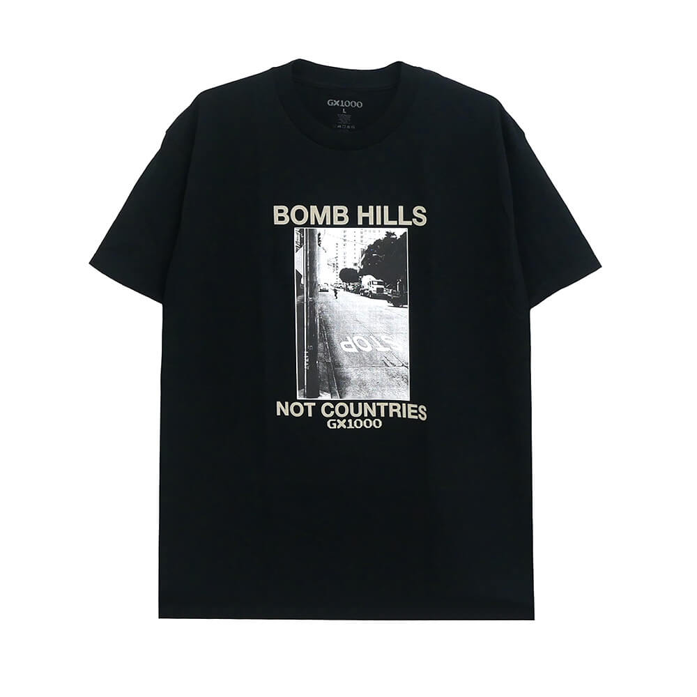 GX1000 T-SHIRT ジーエックス1000 Tシャツ BOMB HILLS NOT COUNTRIES BLACK/GREY スケートボード スケボー