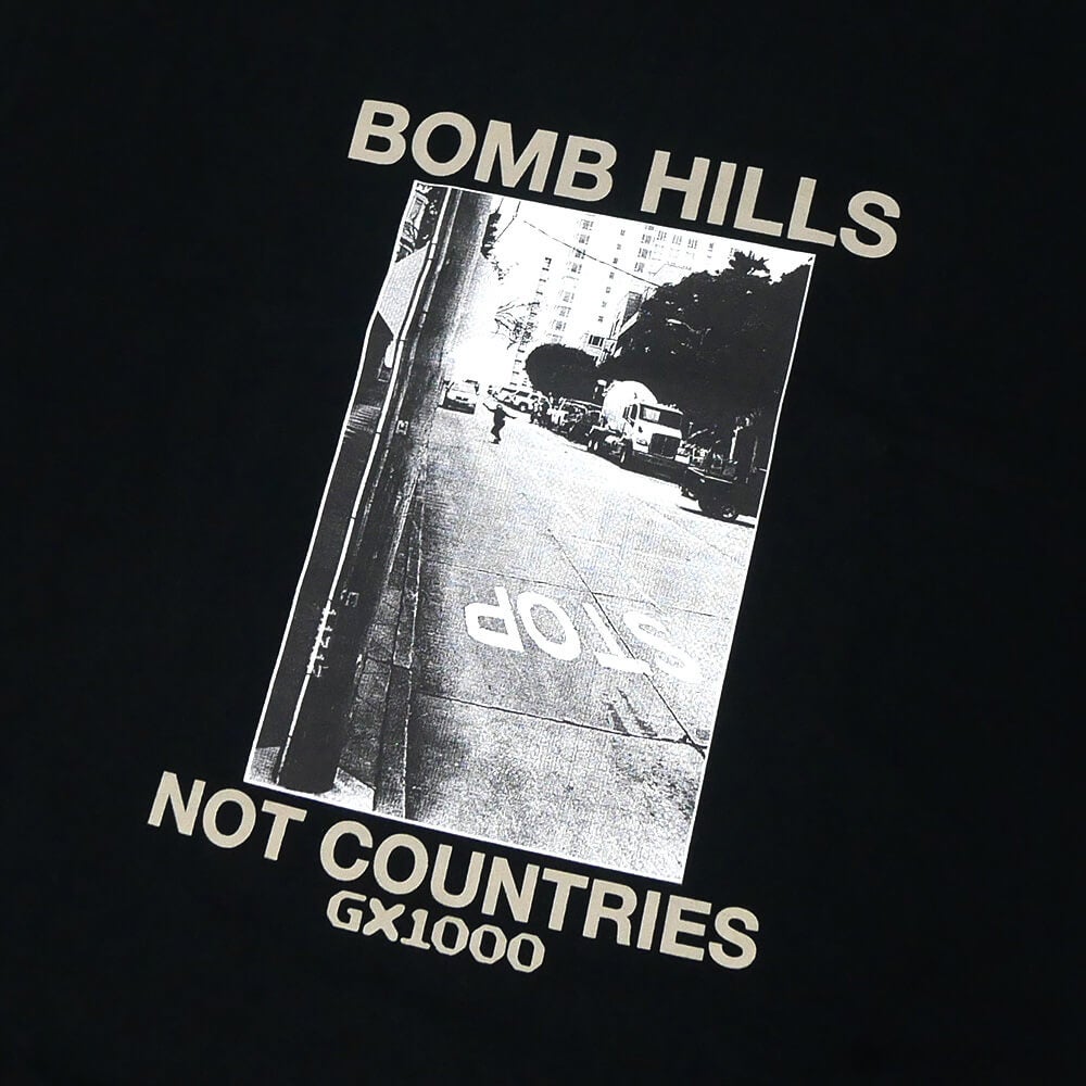 GX1000 T-SHIRT ジーエックス1000 Tシャツ BOMB HILLS NOT COUNTRIES BLACK/GREY スケートボード スケボー 01