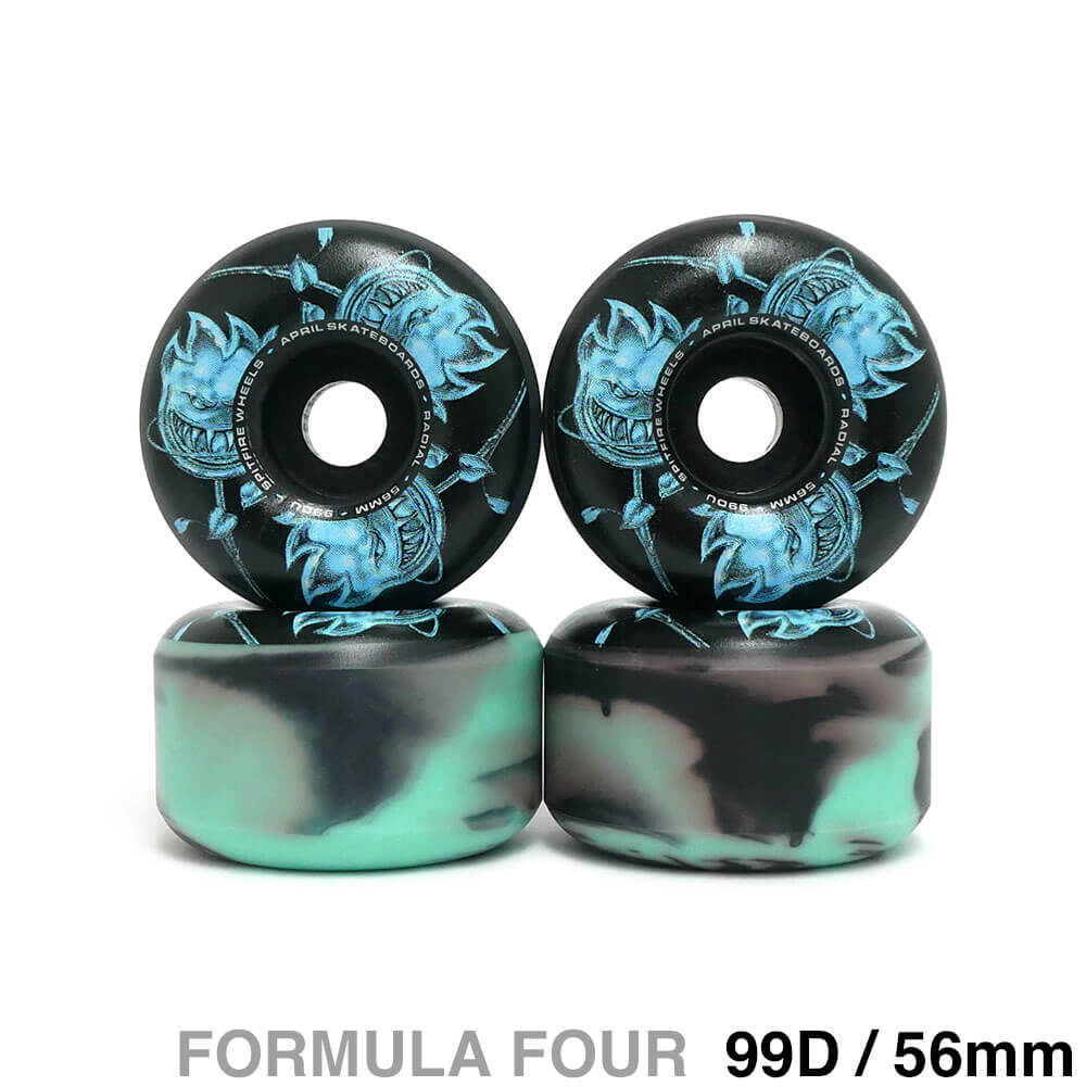 SPITFIRE WHEEL スピットファイヤー ウィール FORMULA FOUR（F4）99D RADIALS SPITFIRE X APRIL CHROME ROSE BIGHEAD BLACK/BLUE SWIRL 黒/青 56mm スケートボード スケボー 1