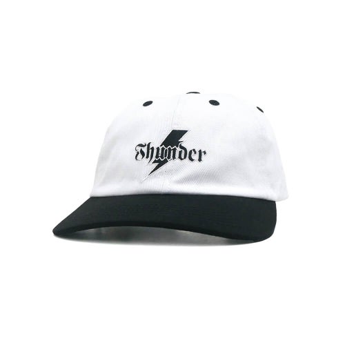 THUNDER CAP サンダー キャップ BOLT SCRIPT STRAPBACK WHITE/BLACK スケートボード スケボー