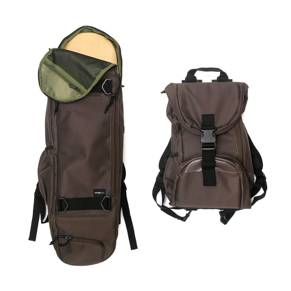 スケートボード収納可能 ESCAPO.TOKYO SKATE BAG エスカポ バッグ バックパック リュック E24 BROWN/OLIVE スケートボード スケボー 1