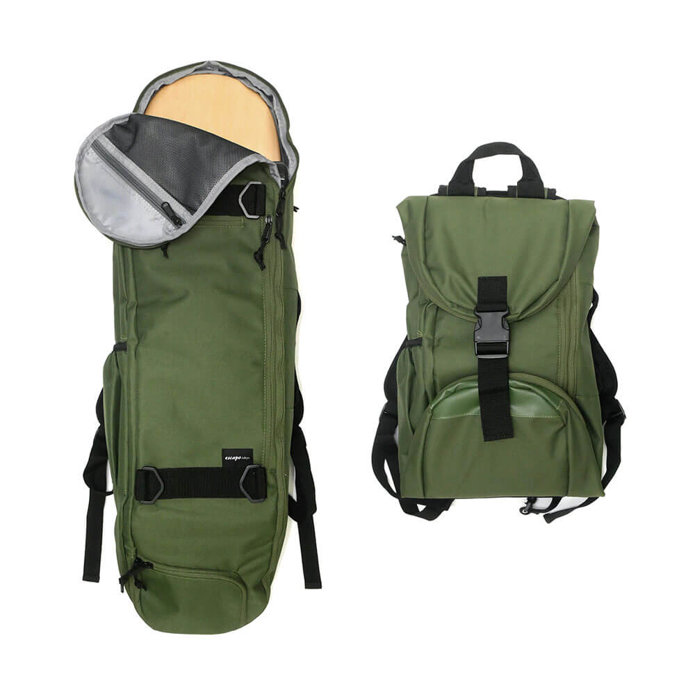 スケートボード収納可能 ESCAPO.TOKYO SKATE BAG エスカポ バッグ バックパック リュック E23 OLIVE/GREY スケートボード スケボー 1
