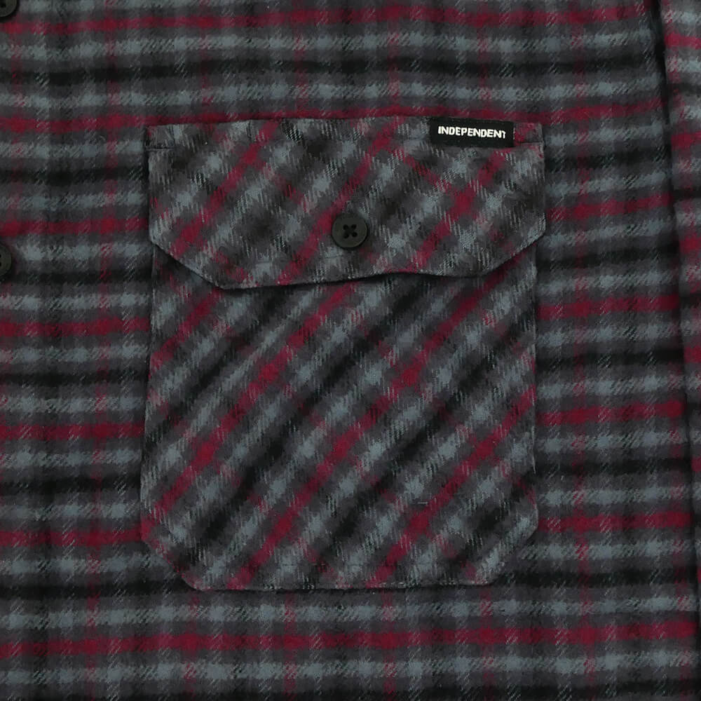 INDEPENDENT LONG SLEEVE  インディペンデント  長袖シャツ  BELMONT FLANNEL SHIRTS  GREY/RED/BLACK  スケートボード スケボー 2