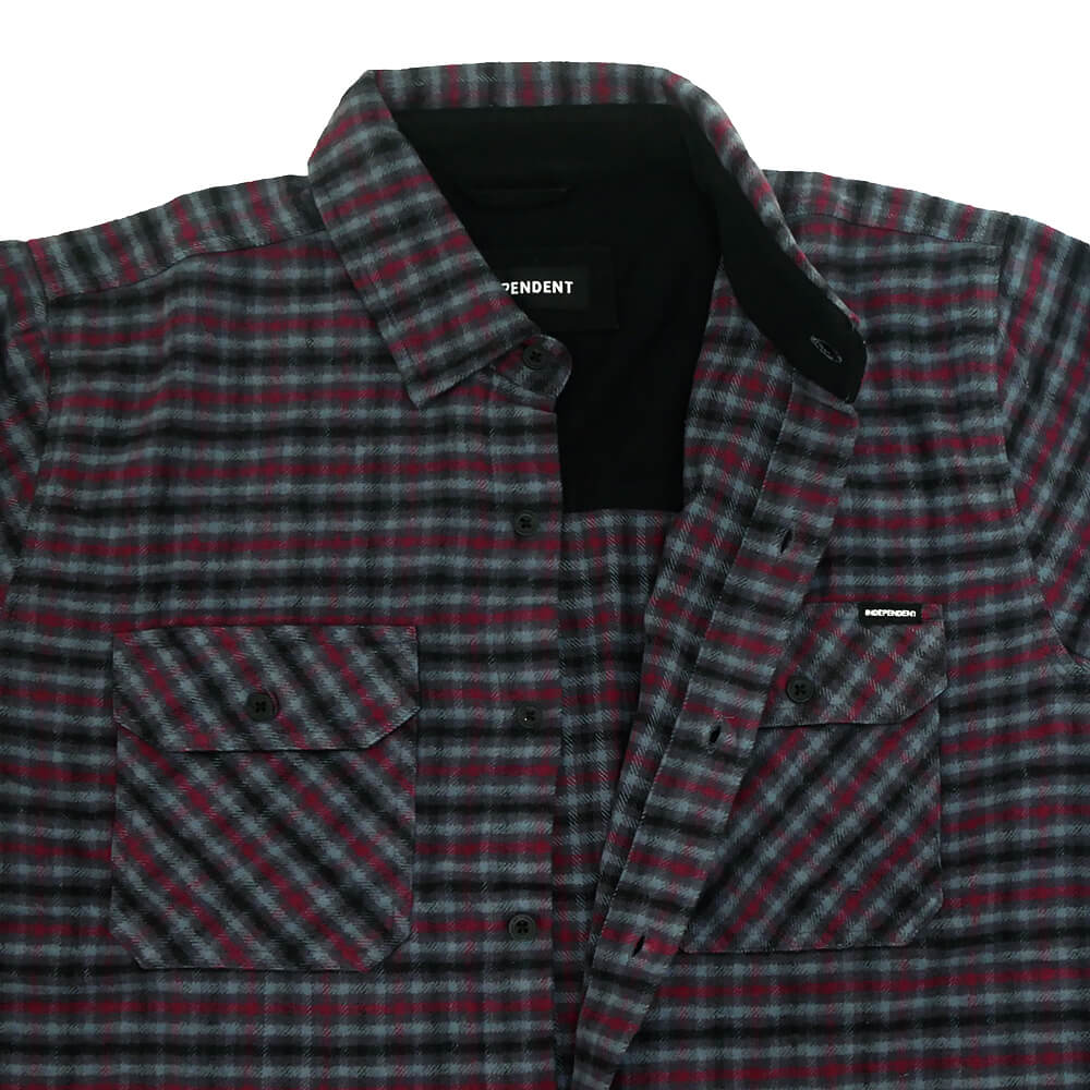 INDEPENDENT LONG SLEEVE  インディペンデント  長袖シャツ  BELMONT FLANNEL SHIRTS  GREY/RED/BLACK  スケートボード スケボー 3