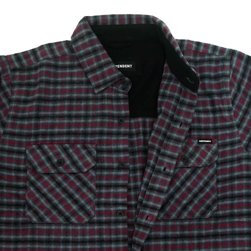 INDEPENDENT LONG SLEEVE  インディペンデント  長袖シャツ  BELMONT FLANNEL SHIRTS  GREY/RED/BLACK  スケートボード スケボー 3
