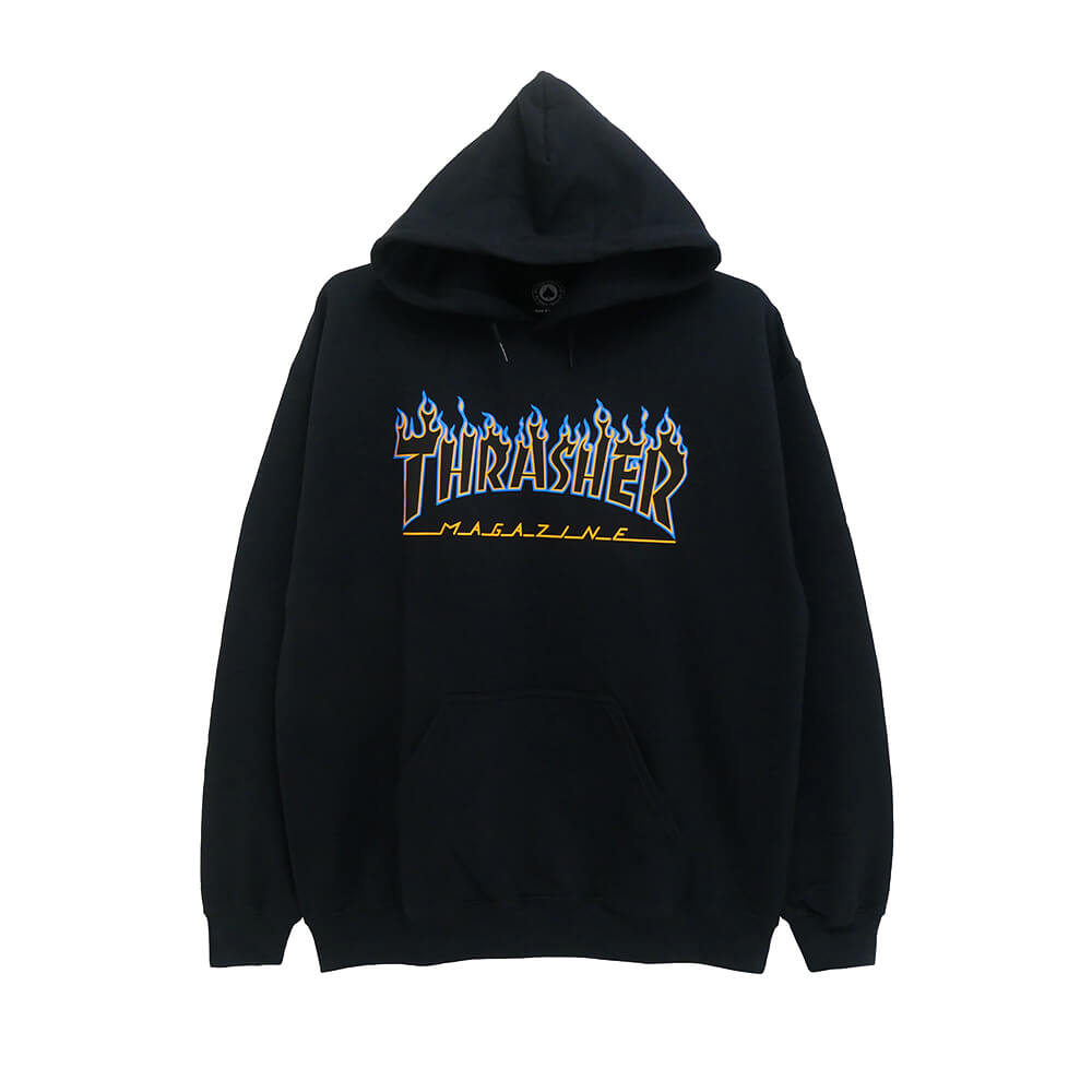 THRASHER HOOD スラッシャー パーカー FLAME BLACK/BLUE/ORANGE（US企画）スケートボードスケボー