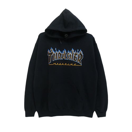THRASHER HOOD スラッシャー パーカー FLAME BLACK/BLUE/ORANGE（US企画）スケートボードスケボー