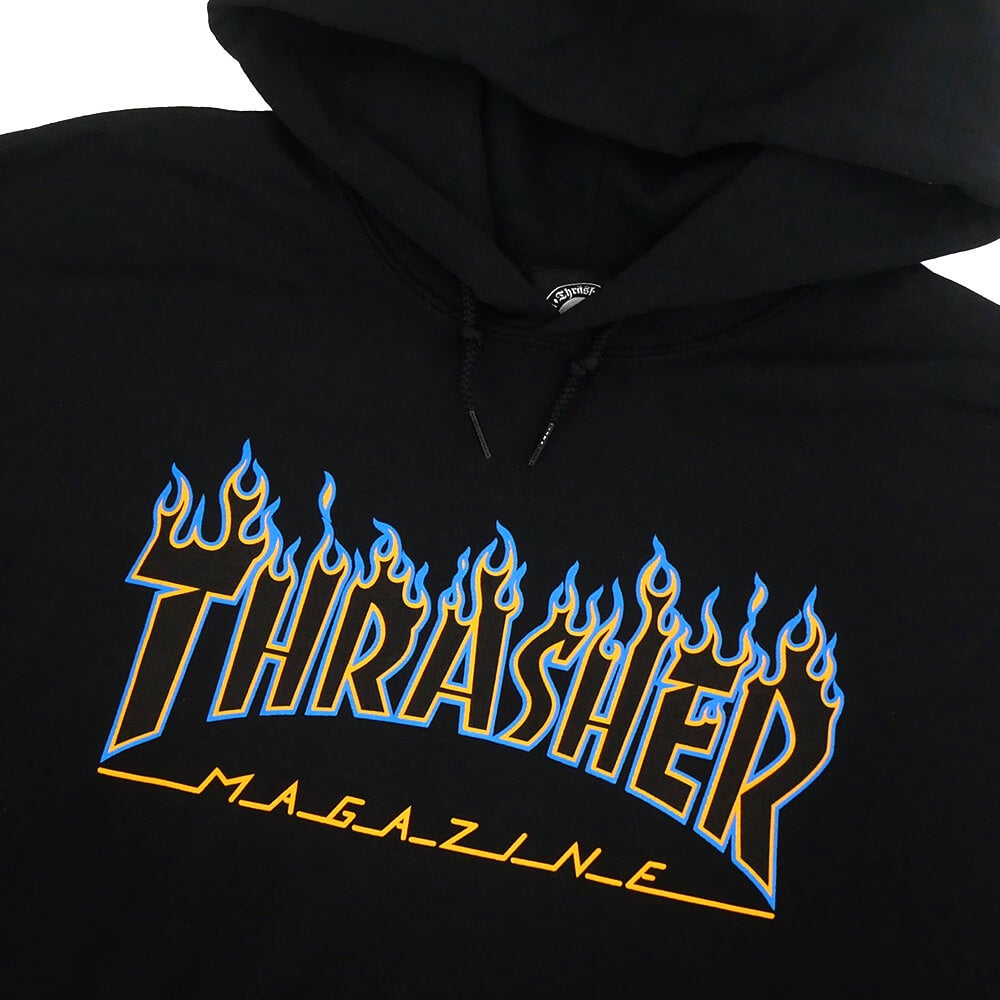 THRASHER HOOD スラッシャー パーカー FLAME BLACK/BLUE/ORANGE（US企画）スケートボードスケボー 1