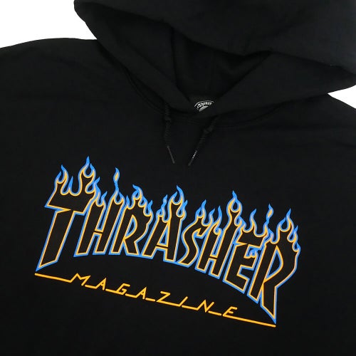 THRASHER HOOD スラッシャー パーカー FLAME BLACK/BLUE/ORANGE（US企画）スケートボードスケボー 1