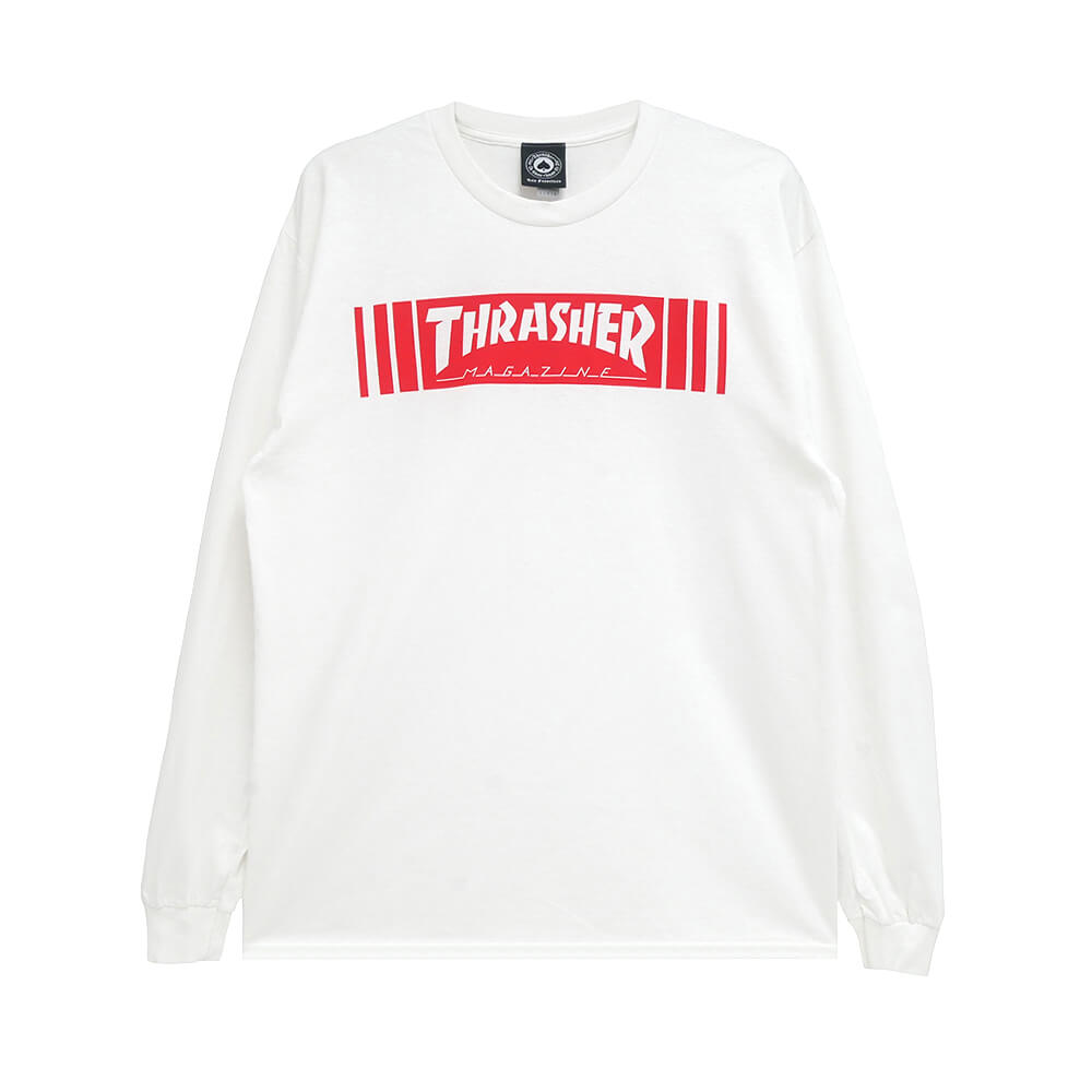 THRASHER LONG SLEEVE スラッシャー ロングスリーブTシャツ BAR WHITE（US企画） スケートボード スケボー 