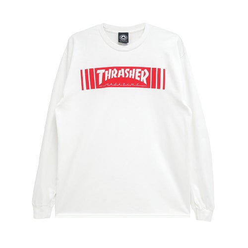 THRASHER LONG SLEEVE スラッシャー ロングスリーブTシャツ BAR WHITE（US企画） スケートボード スケボー 