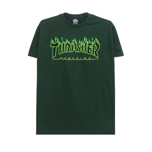 THRASHER T-SHIRT スラッシャー Tシャツ FLAME FOREST GREEN（US企画）スケートボードスケボー