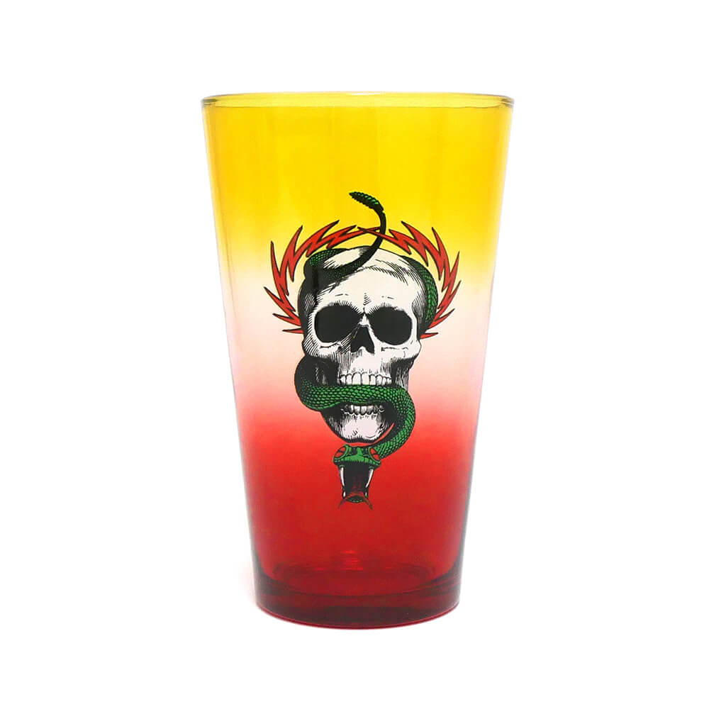 POWELL PERALTA GLASS パウエルペラルタ グラス MCGILL SKULL & SNAKE PINT GLASS YELLOW/RED FADE スケートボード スケボー 1