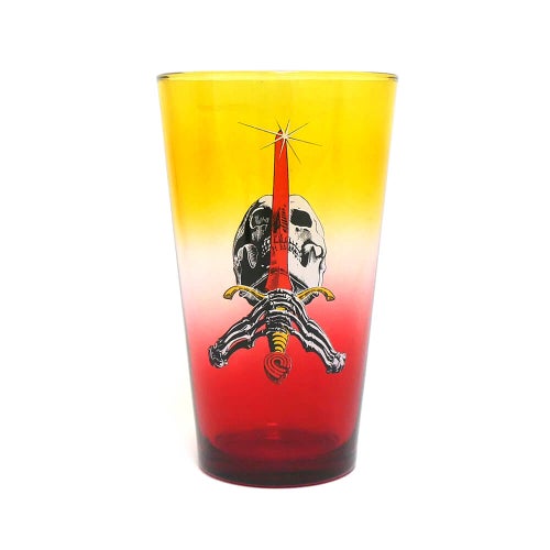 POWELL PERALTA GLASS パウエルペラルタ グラス SKULL & SWORD PINT GLASS YELLOW/RED FADE スケートボード スケボー 1
